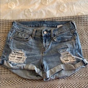Distressed jean shorts